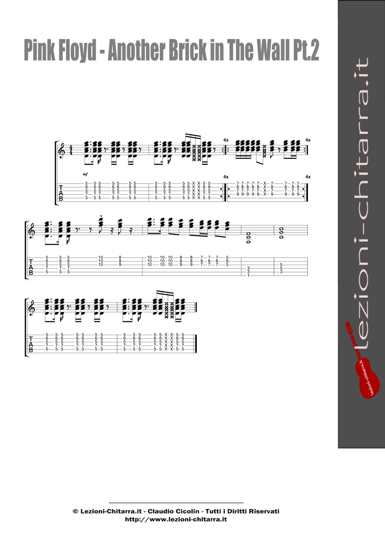 THE WALL PINK FLOYD TUTORIAL LEZIONE DI CHITARRA lezioni