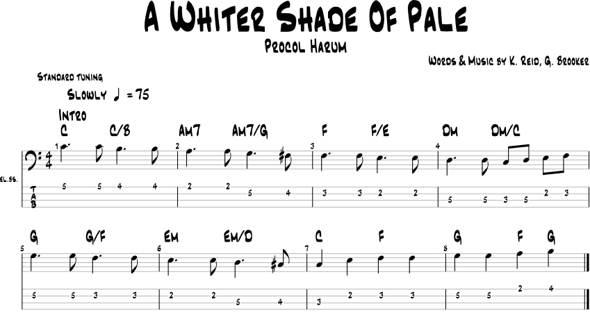 Tab per basso di "A Whiter Shade of Pale" dei Procol Harum